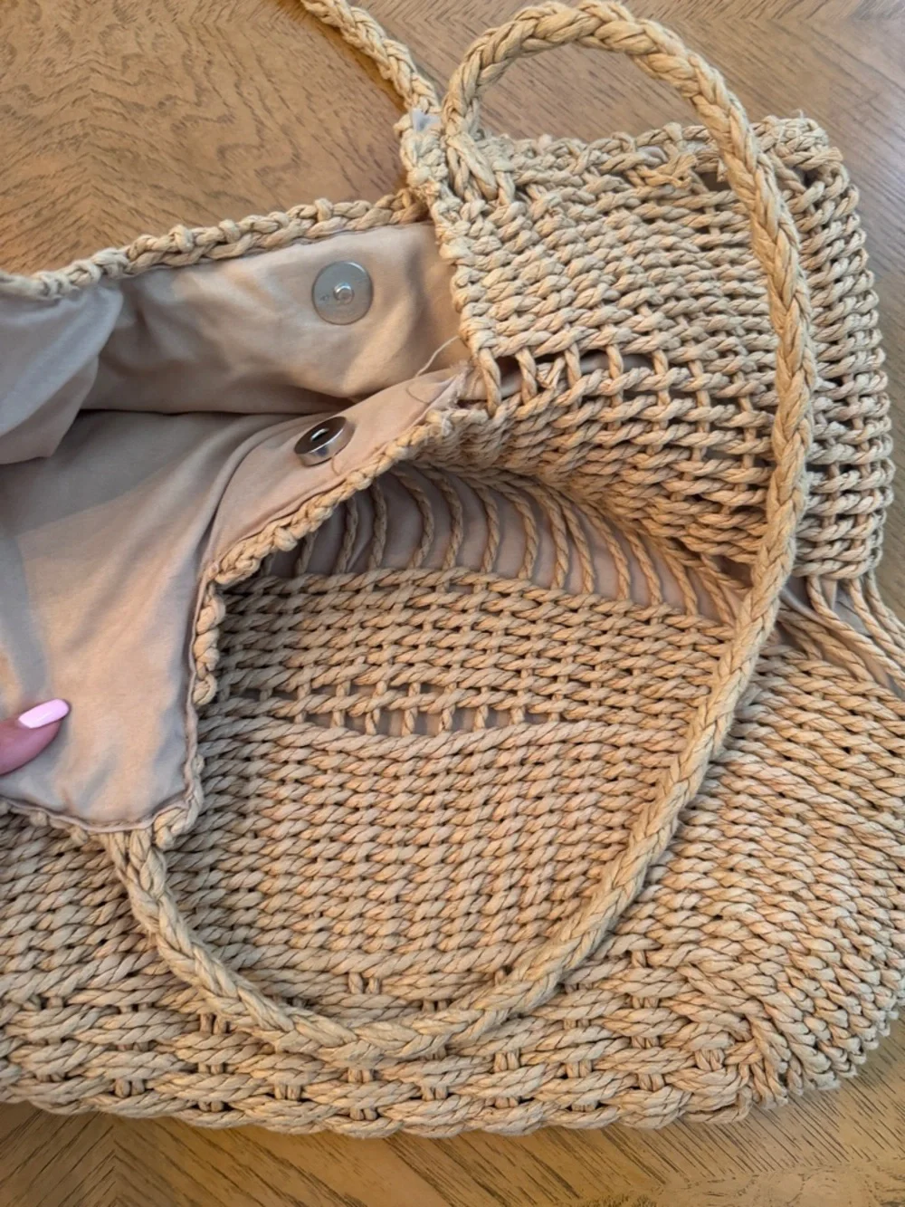 Woven Straw Tote Bag - Beige